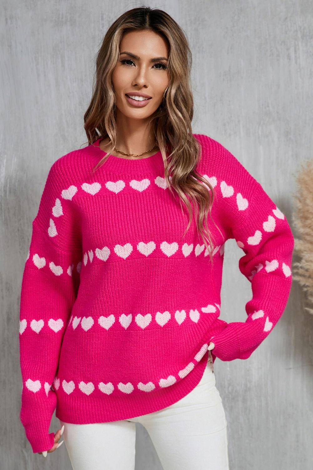 Angel Wings Heart Round Neck Long Sleeve Sweater - Clothes For Her Online Store