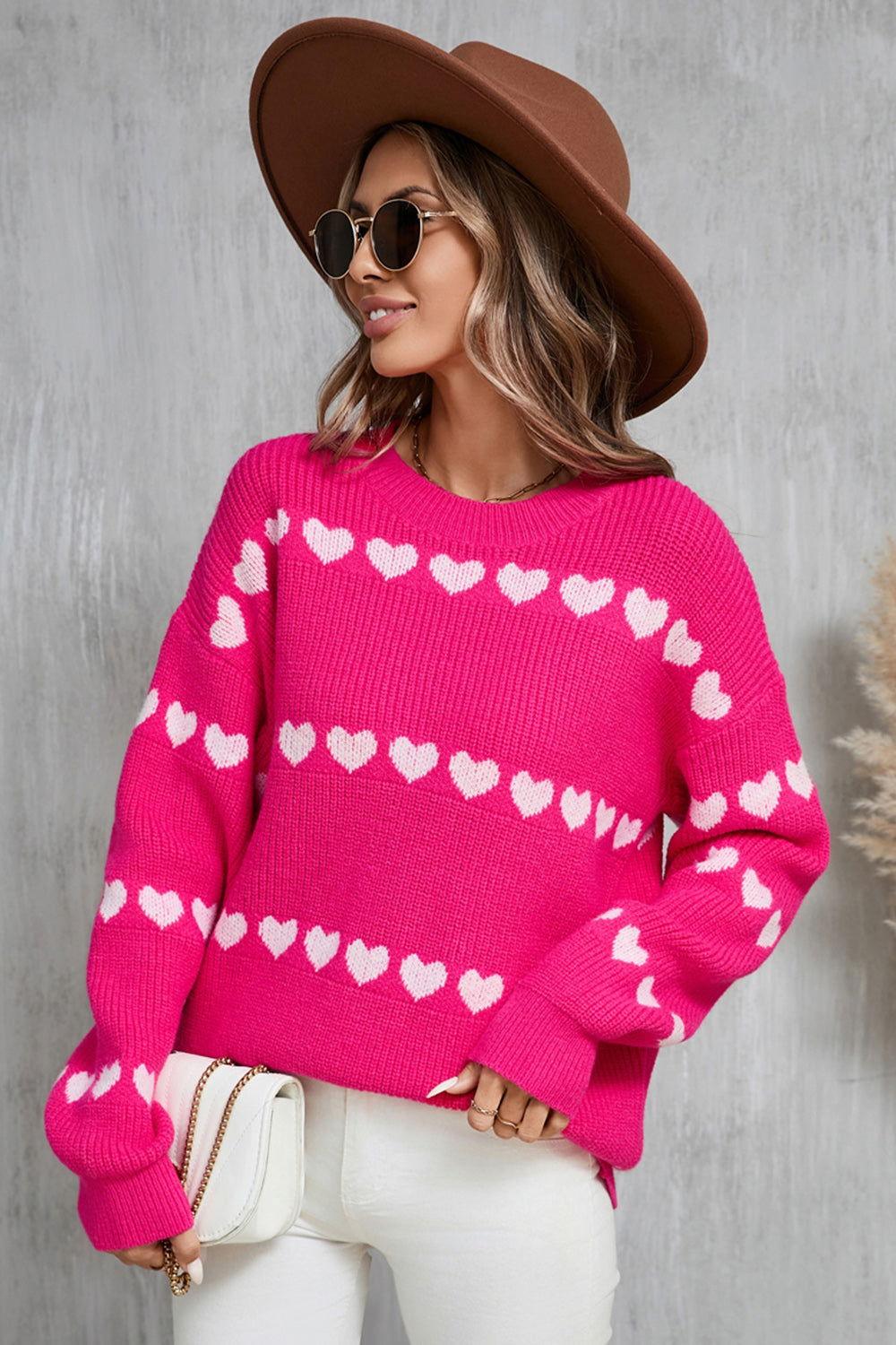Angel Wings Heart Round Neck Long Sleeve Sweater - Clothes For Her Online Store