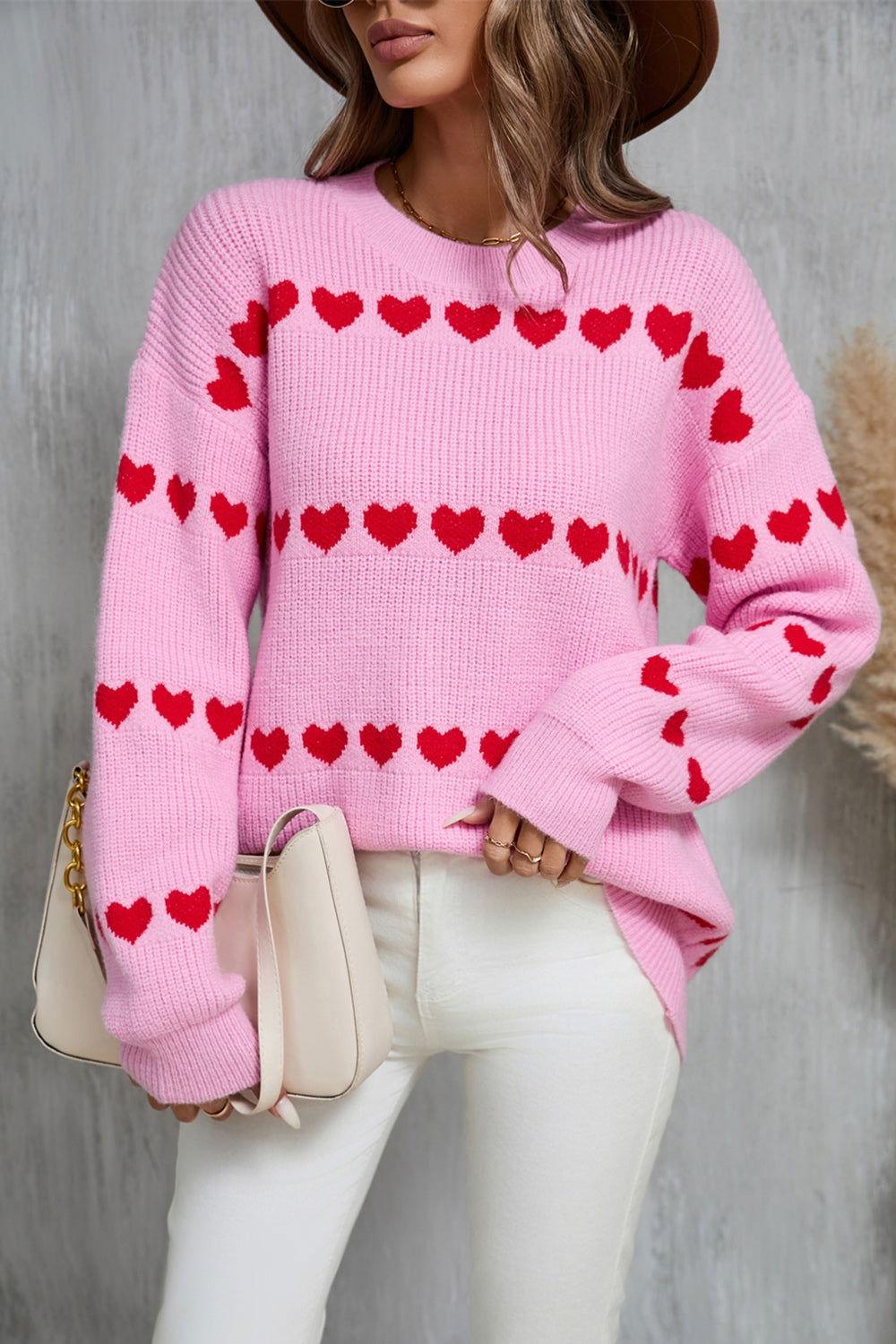 Angel Wings Heart Round Neck Long Sleeve Sweater - Clothes For Her Online Store