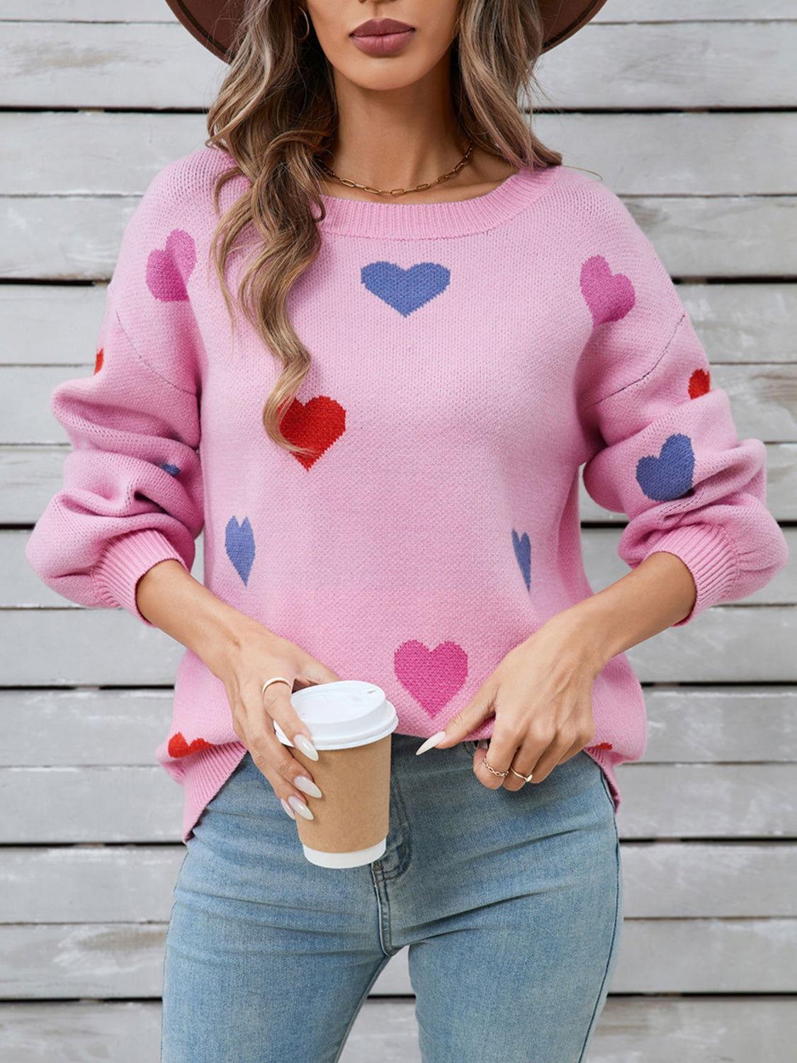 Angel Wings Heart Round Neck Long Sleeve Sweater - Clothes For Her Online Store