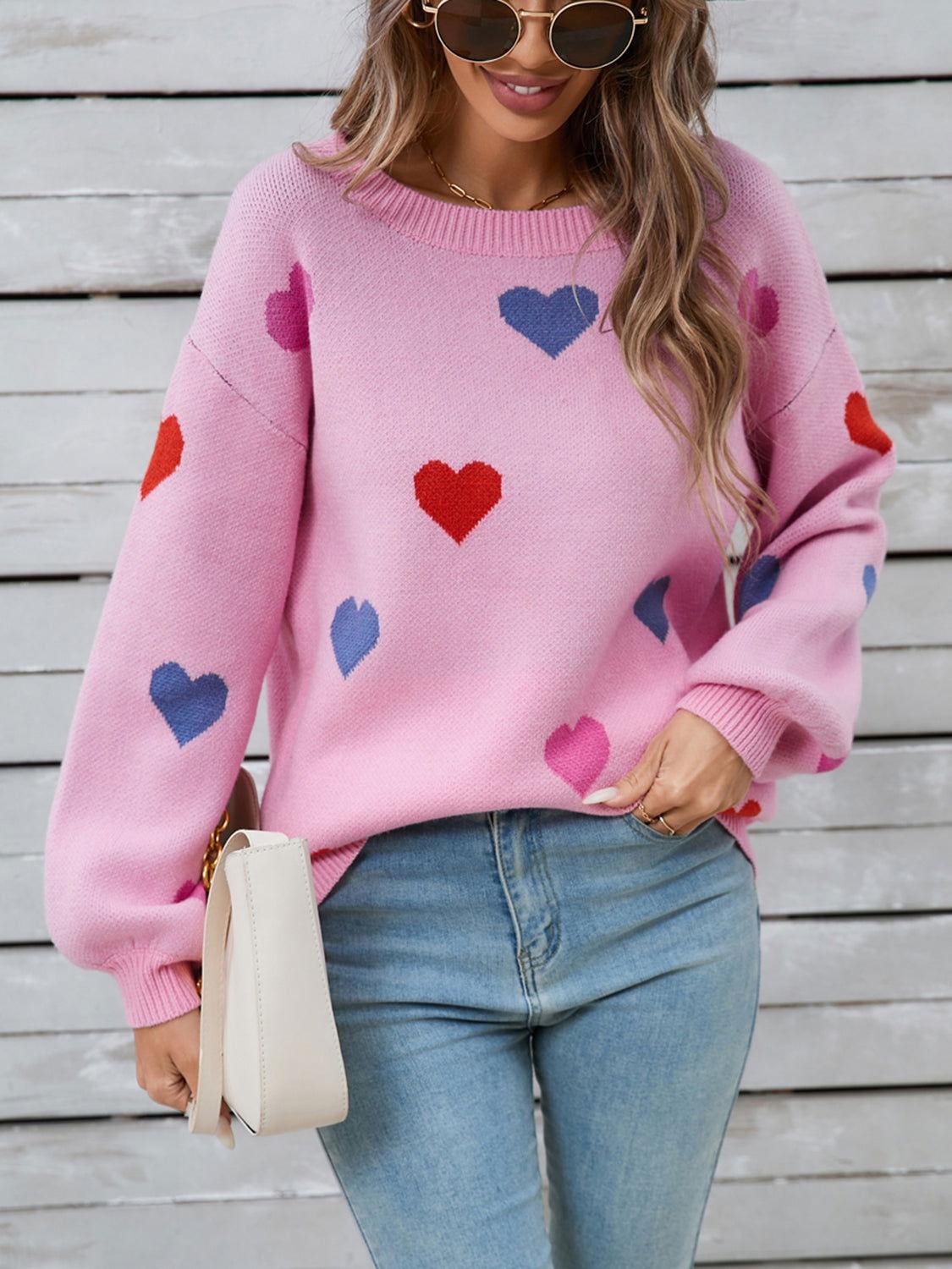 Angel Wings Heart Round Neck Long Sleeve Sweater - Clothes For Her Online Store