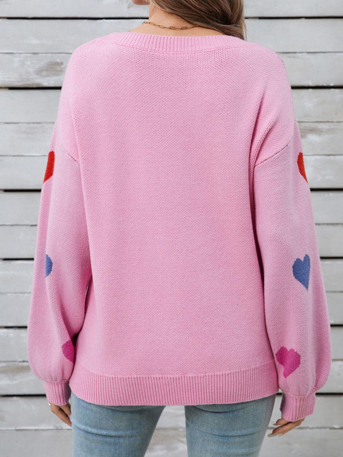 Angel Wings Heart Round Neck Long Sleeve Sweater - Clothes For Her Online Store