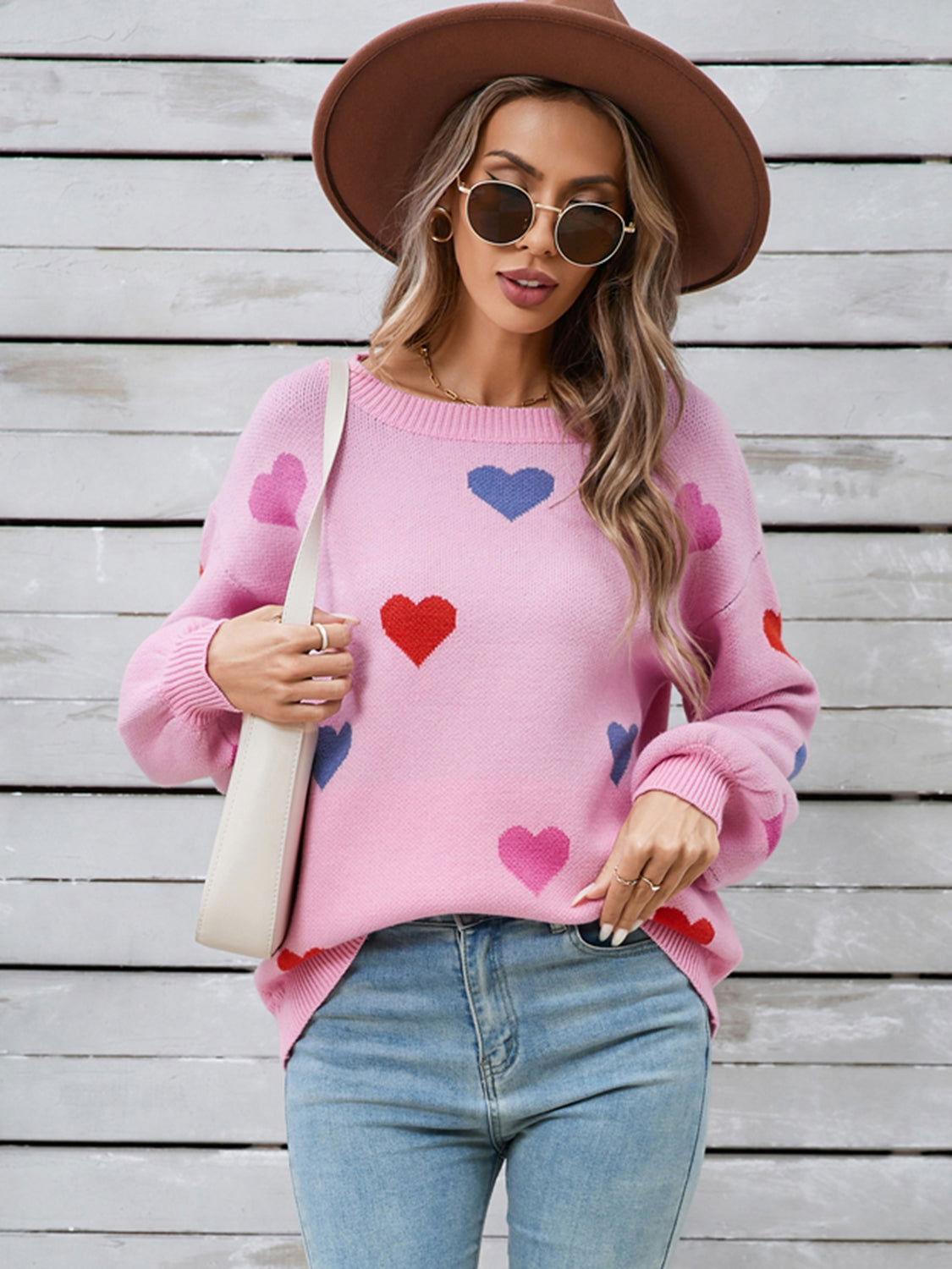 Angel Wings Heart Round Neck Long Sleeve Sweater - Clothes For Her Online Store