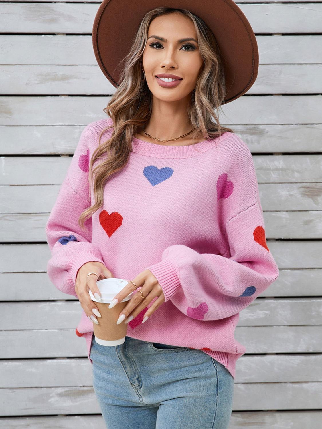 Angel Wings Heart Round Neck Long Sleeve Sweater - Clothes For Her Online Store