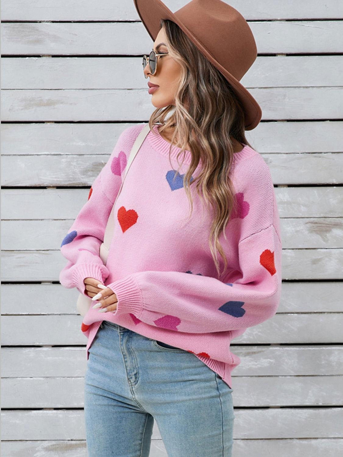 Angel Wings Heart Round Neck Long Sleeve Sweater - Clothes For Her Online Store