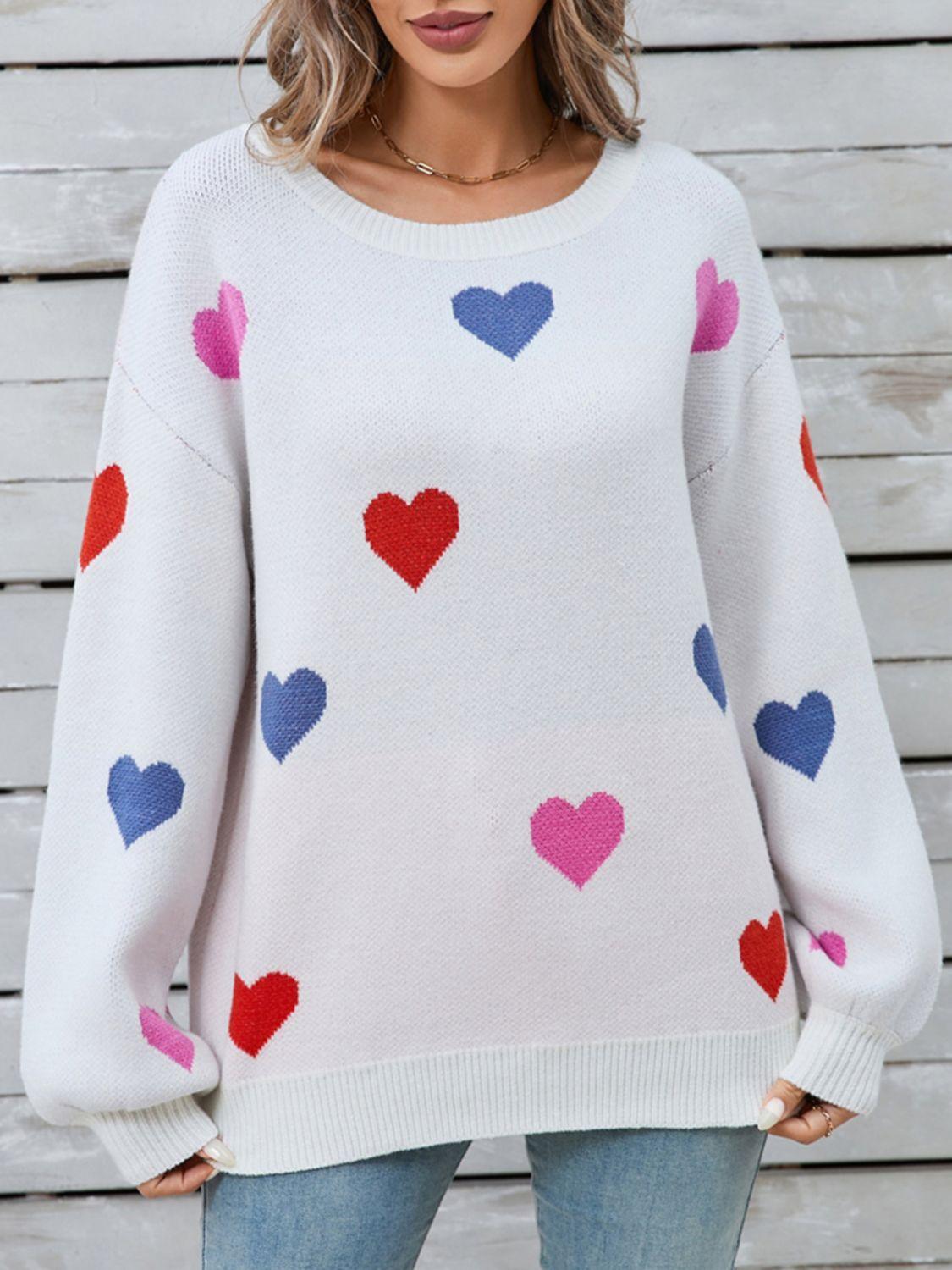 Angel Wings Heart Round Neck Long Sleeve Sweater - Clothes For Her Online Store