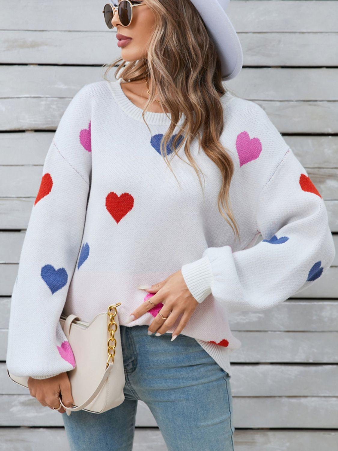 Angel Wings Heart Round Neck Long Sleeve Sweater - Clothes For Her Online Store