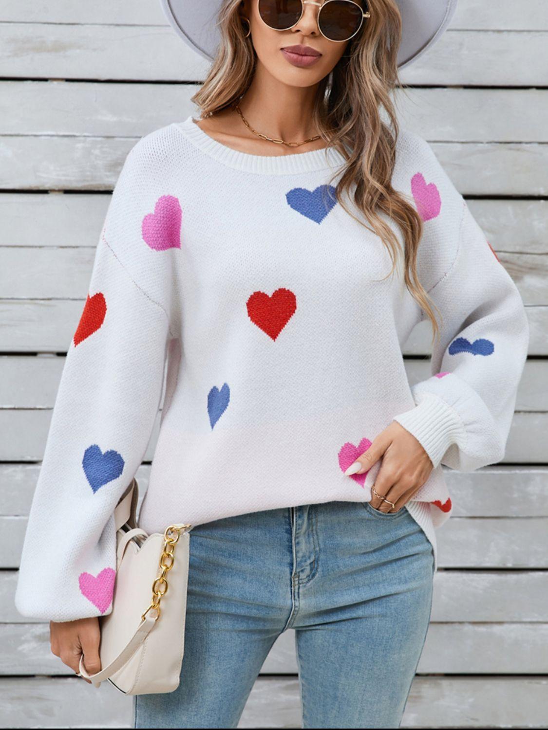 Angel Wings Heart Round Neck Long Sleeve Sweater - Clothes For Her Online Store