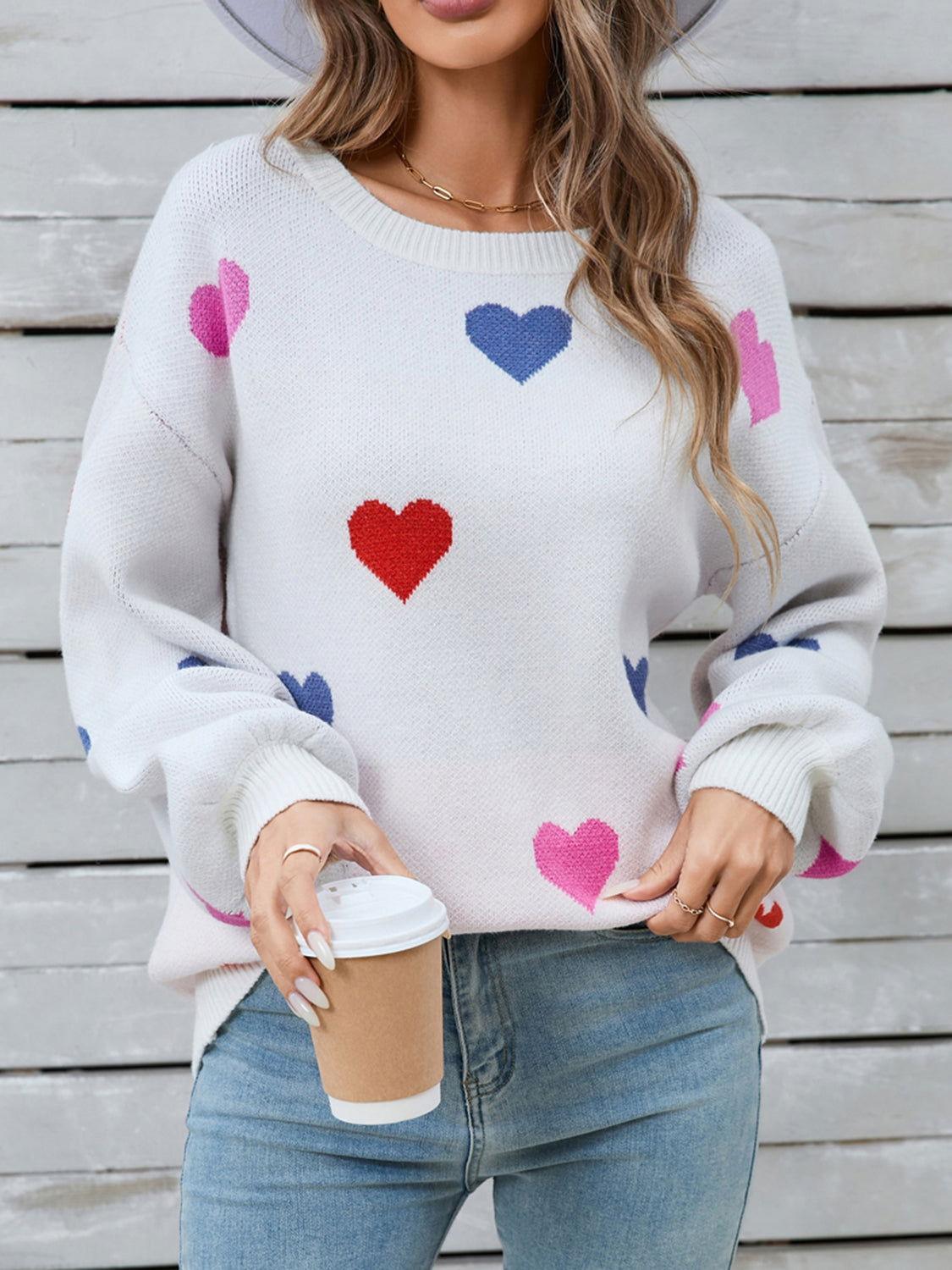 Angel Wings Heart Round Neck Long Sleeve Sweater - Clothes For Her Online Store