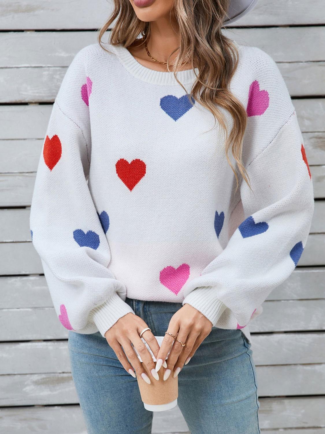 Angel Wings Heart Round Neck Long Sleeve Sweater - Clothes For Her Online Store