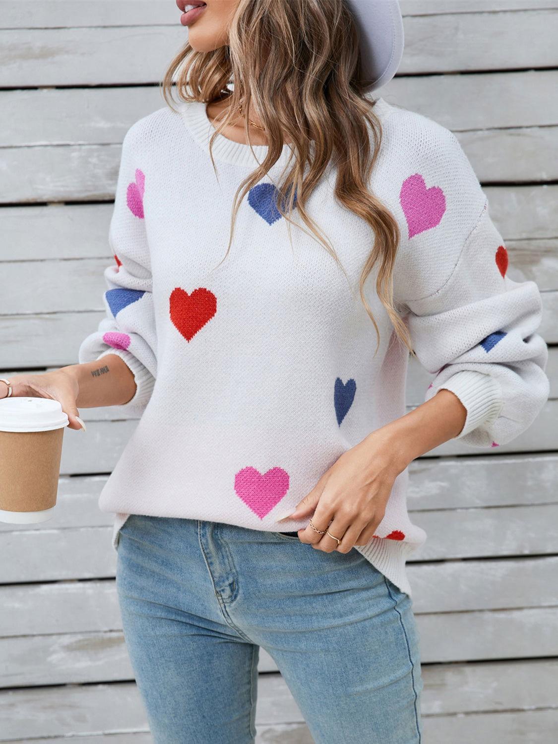 Angel Wings Heart Round Neck Long Sleeve Sweater - Clothes For Her Online Store