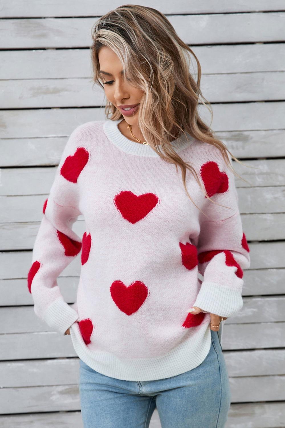 Angel Wings Heart Round Neck Long Sleeve Sweater - Clothes For Her Online Store