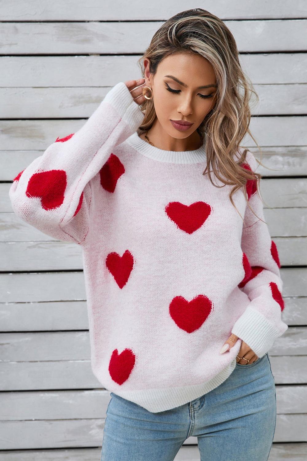 Angel Wings Heart Round Neck Long Sleeve Sweater - Clothes For Her Online Store