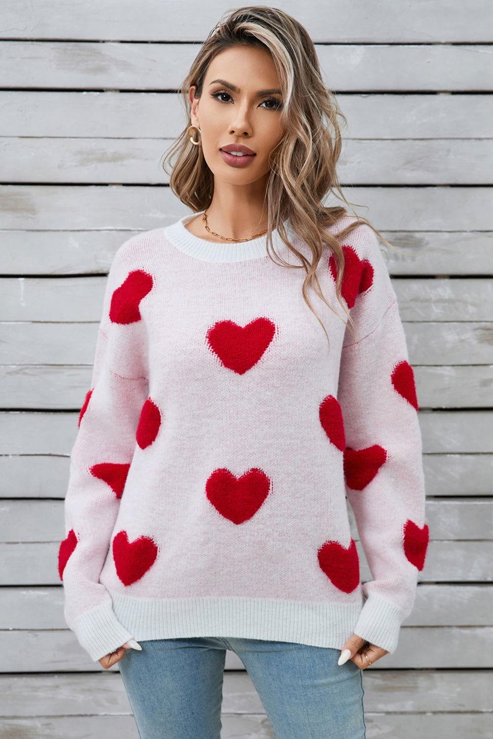 Angel Wings Heart Round Neck Long Sleeve Sweater - Clothes For Her Online Store