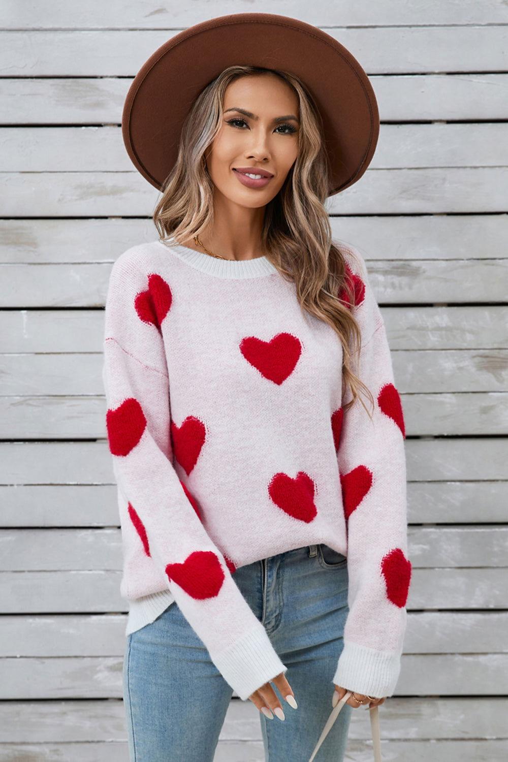 Angel Wings Heart Round Neck Long Sleeve Sweater - Clothes For Her Online Store