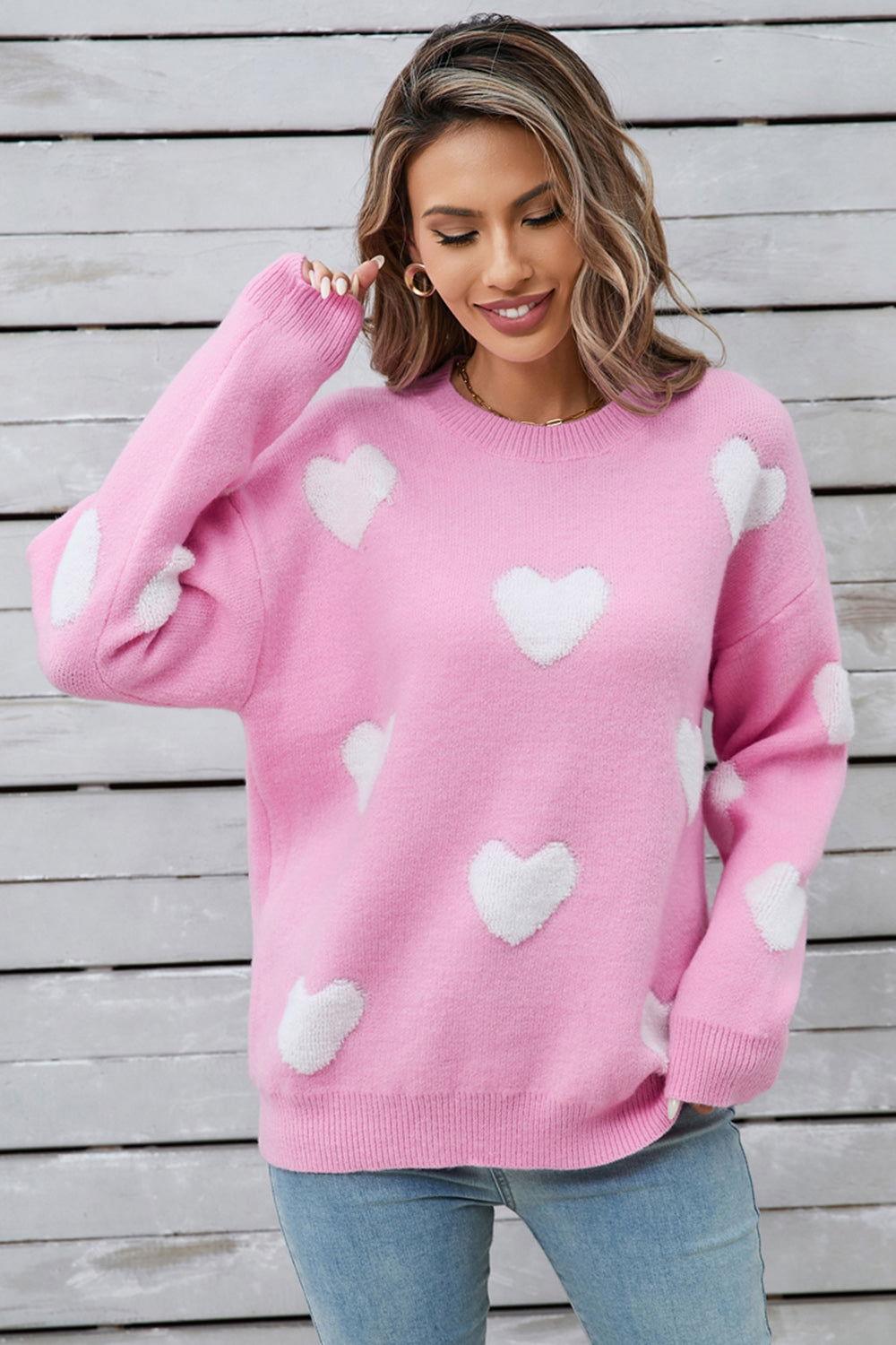 Angel Wings Heart Round Neck Long Sleeve Sweater - Clothes For Her Online Store