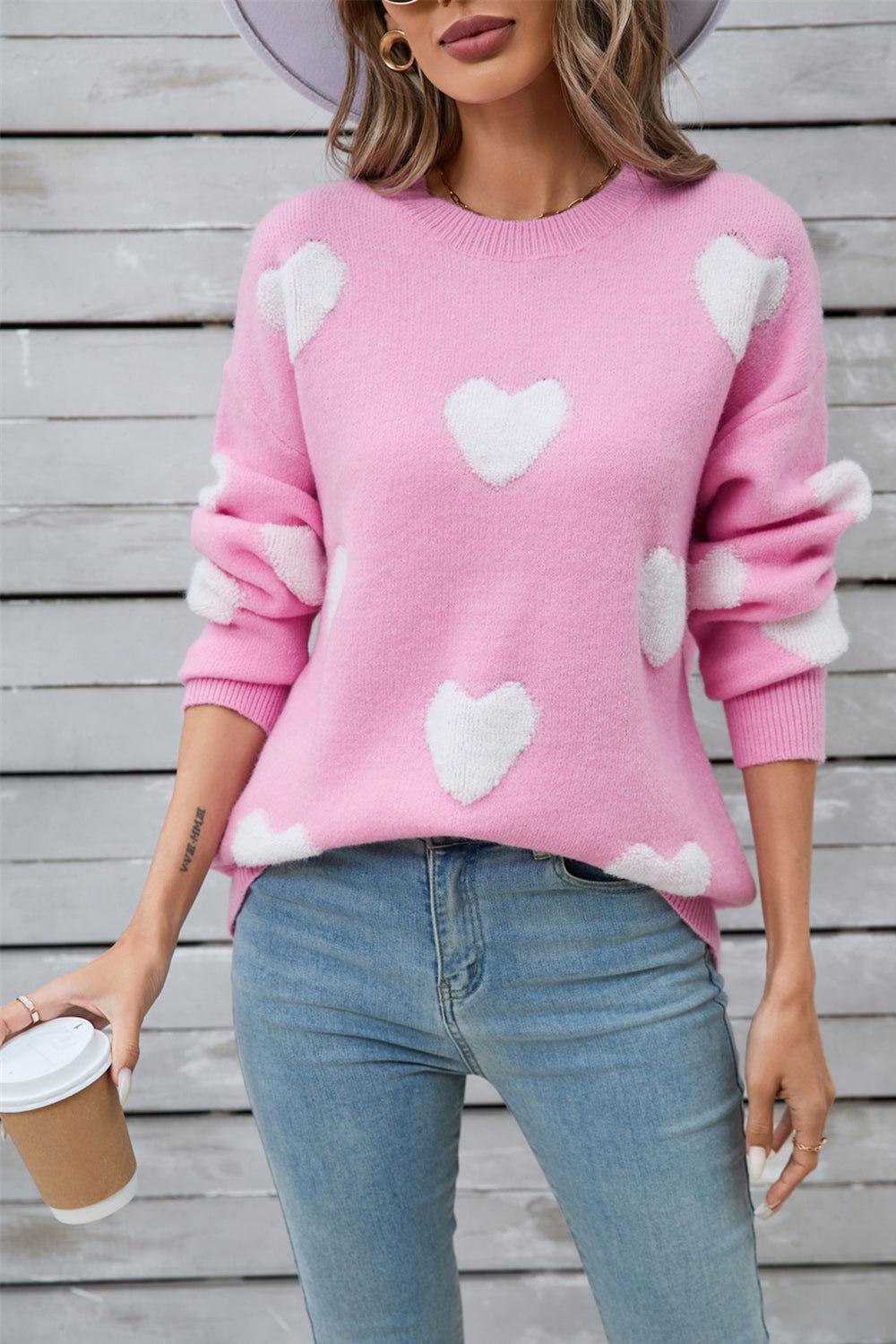 Angel Wings Heart Round Neck Long Sleeve Sweater - Clothes For Her Online Store