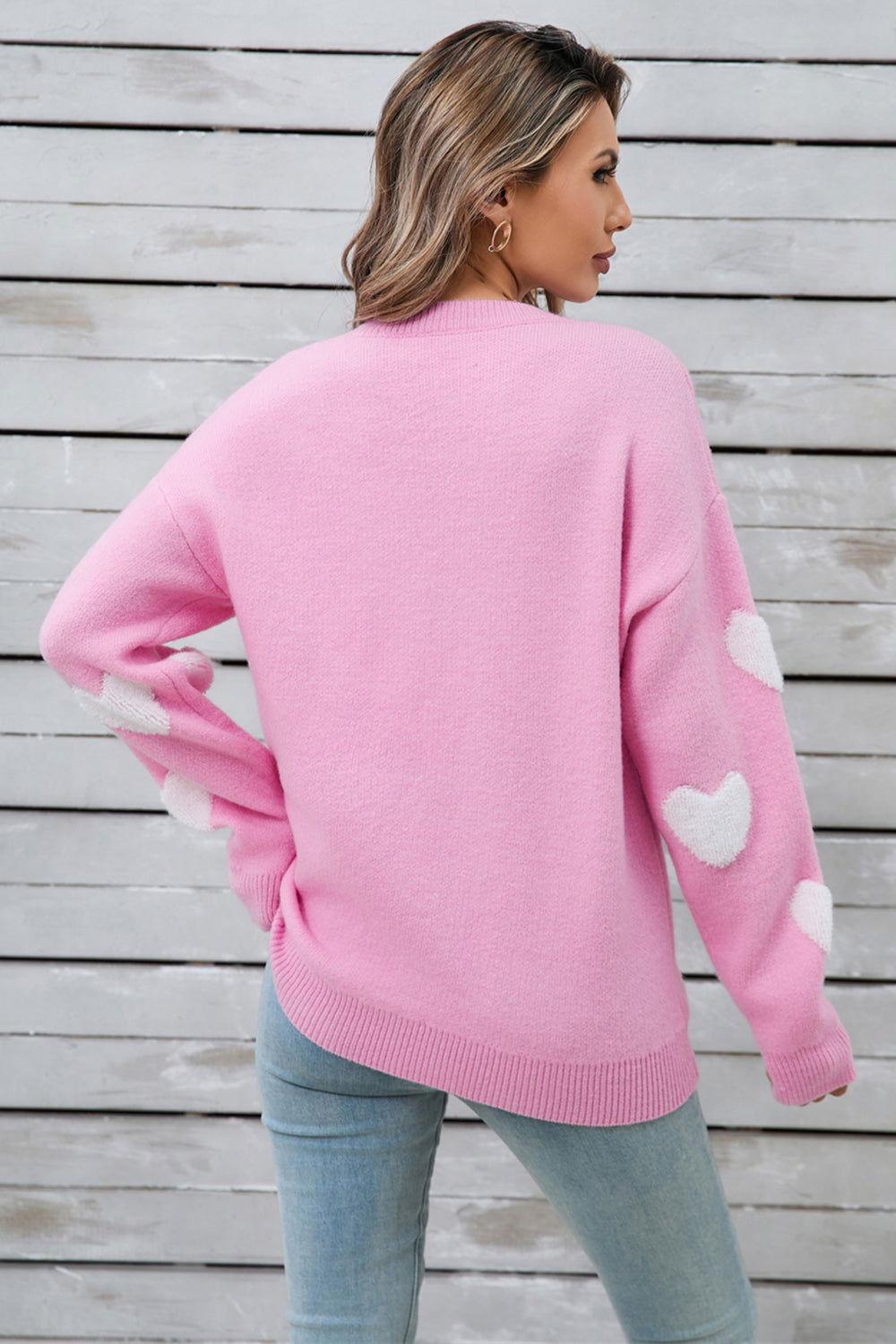 Angel Wings Heart Round Neck Long Sleeve Sweater - Clothes For Her Online Store