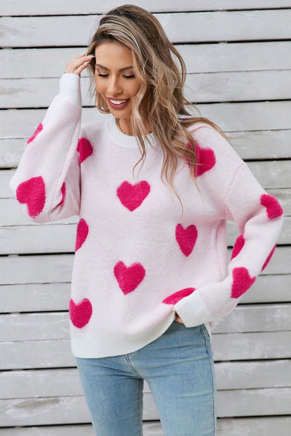 Angel Wings Heart Round Neck Long Sleeve Sweater - Clothes For Her Online Store