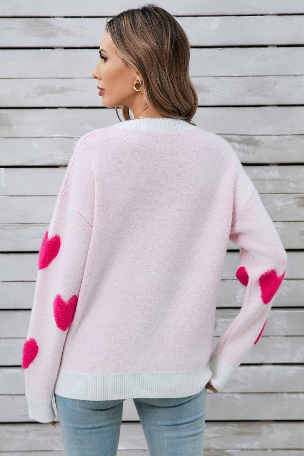 Angel Wings Heart Round Neck Long Sleeve Sweater - Clothes For Her Online Store