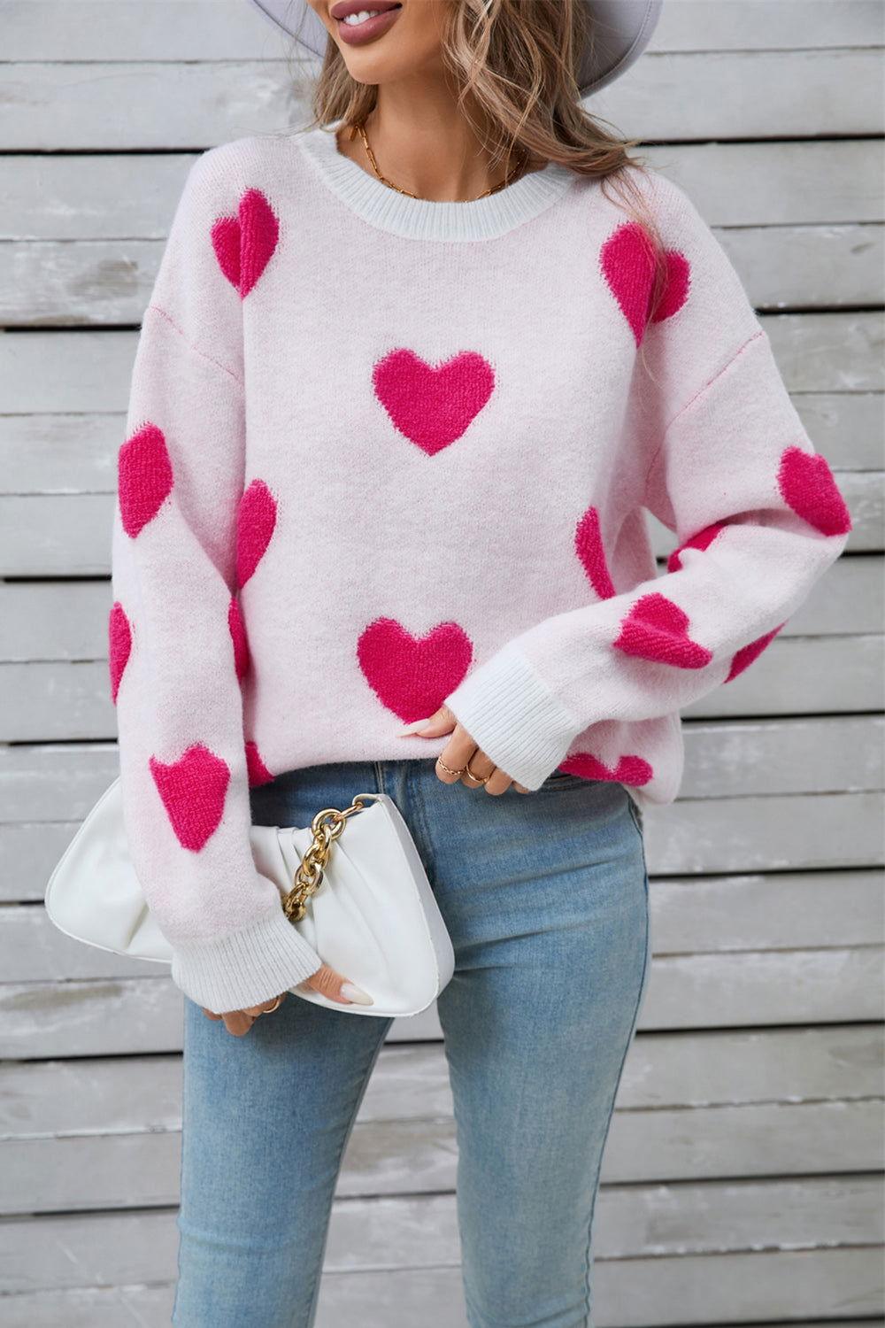 Angel Wings Heart Round Neck Long Sleeve Sweater - Clothes For Her Online Store