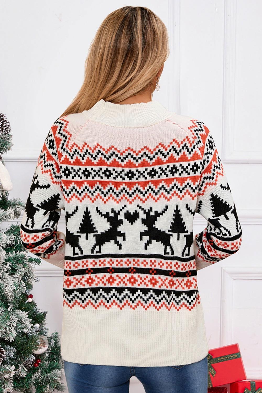 Angel Wings Reindeer Round Neck Long Sleeve Sweater - Clothes For Her Online Store