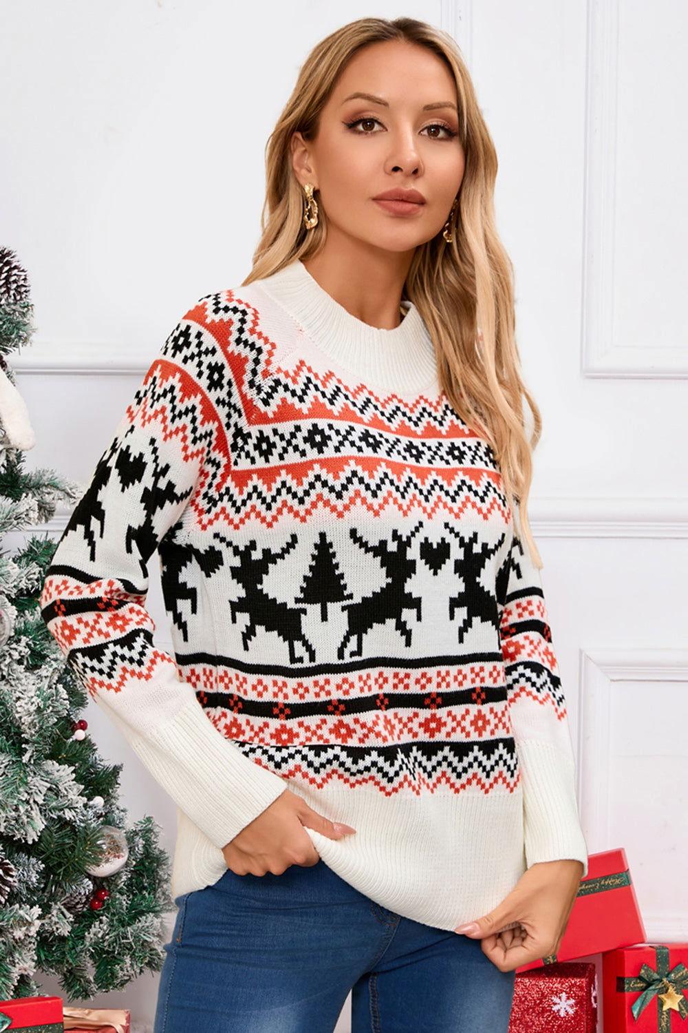 Angel Wings Reindeer Round Neck Long Sleeve Sweater - Clothes For Her Online Store