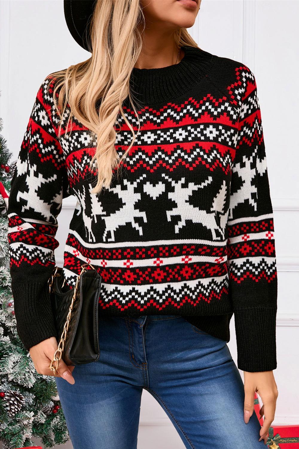 Angel Wings Reindeer Round Neck Long Sleeve Sweater - Clothes For Her Online Store