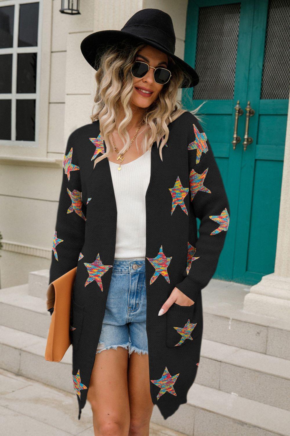 Angel Wings Star Open Front Long Sleeve Cardigan - Clothes For Her Online Store