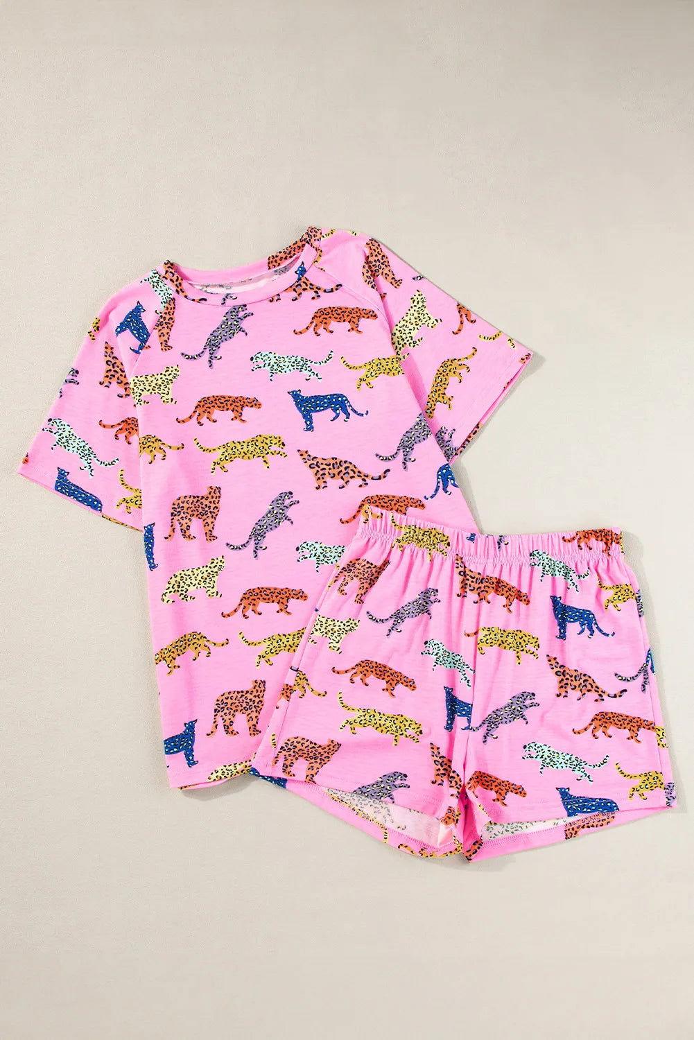 Animal Round Neck Top and Shorts Lounge Set - Clothes For Her Online Store
