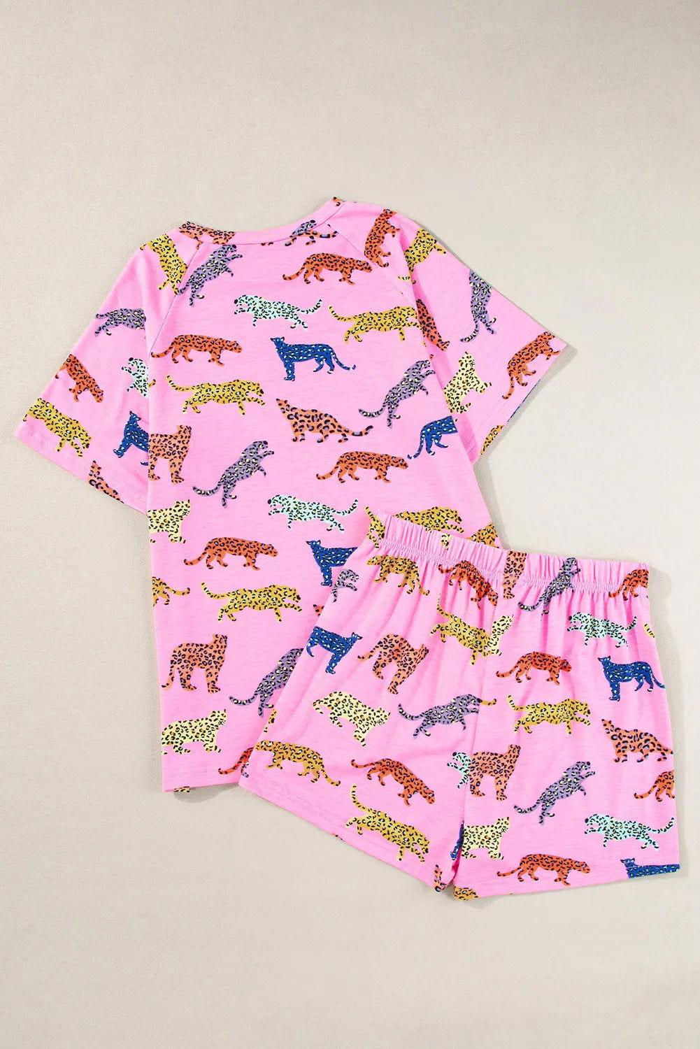 Animal Round Neck Top and Shorts Lounge Set - Clothes For Her Online Store
