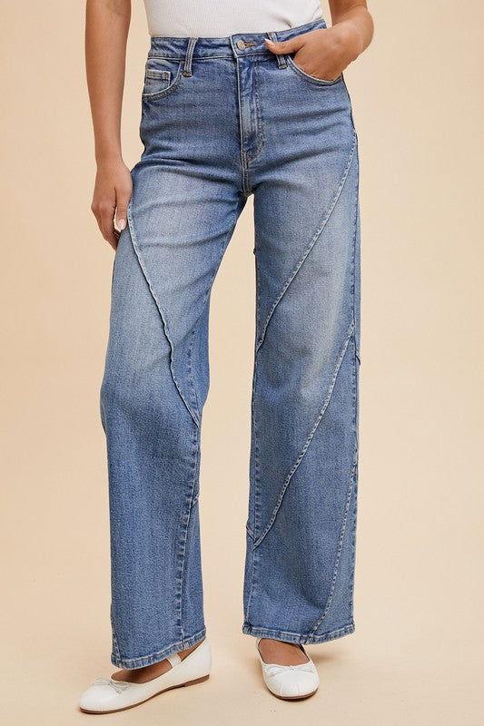 Annie Wear Decorative Seams Wide Leg Jeans - Clothes For Her Online Store