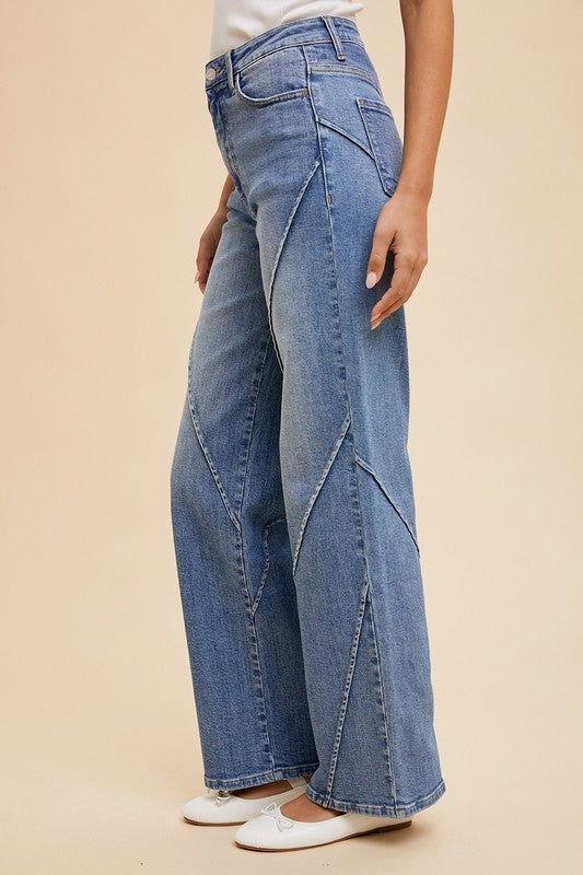Annie Wear Decorative Seams Wide Leg Jeans - Clothes For Her Online Store