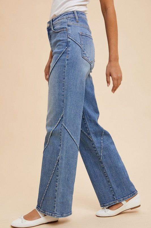 Annie Wear Decorative Seams Wide Leg Jeans - Clothes For Her Online Store
