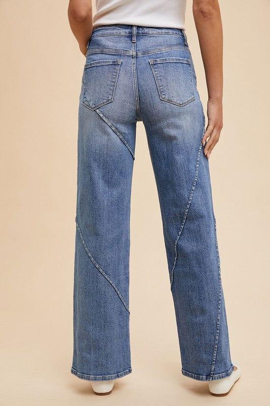 Annie Wear Decorative Seams Wide Leg Jeans - Clothes For Her Online Store