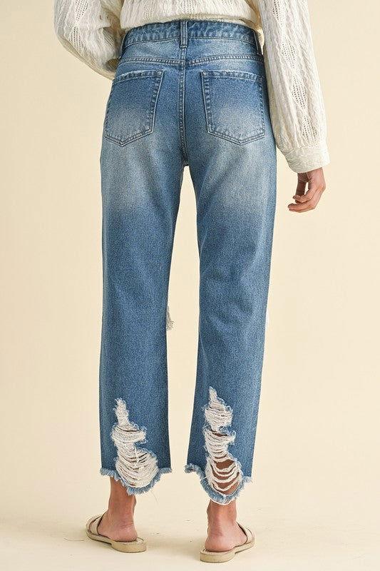 Annie Wear Distressed Raw Hem Cropped Jeans - Clothes For Her Online Store