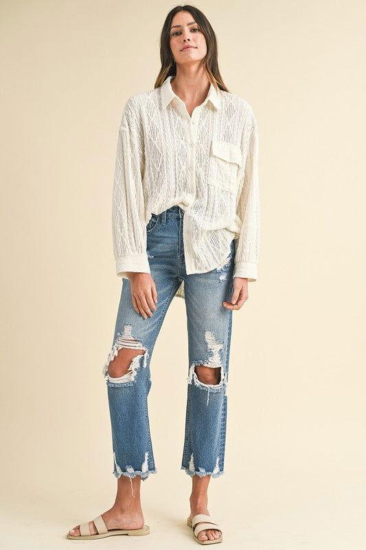 Annie Wear Distressed Raw Hem Cropped Jeans - Clothes For Her Online Store