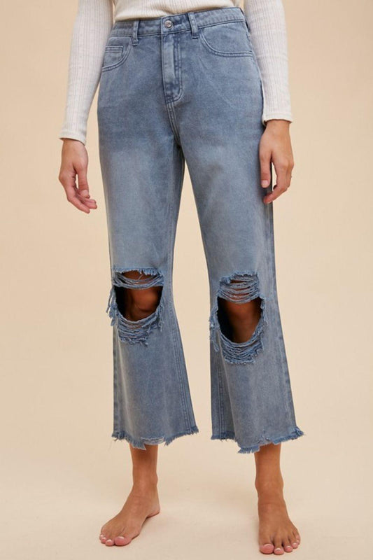 Annie Wear Distressed Raw Hem Jeans - Clothes For Her Online Store