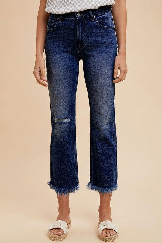Annie Wear Distressed Raw Hem Straight Leg Cropped Jeans - Clothes For Her Online Store