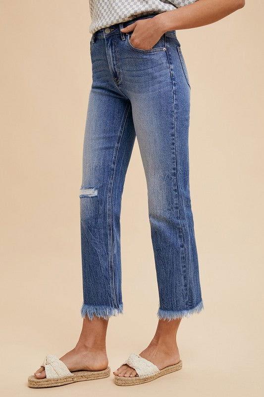 Annie Wear Distressed Raw Hem Straight Leg Cropped Jeans - Clothes For Her Online Store