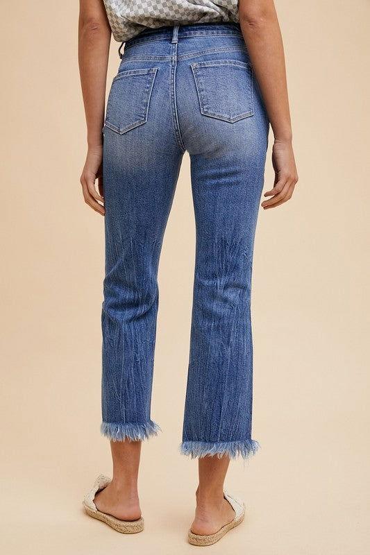 Annie Wear Distressed Raw Hem Straight Leg Cropped Jeans - Clothes For Her Online Store