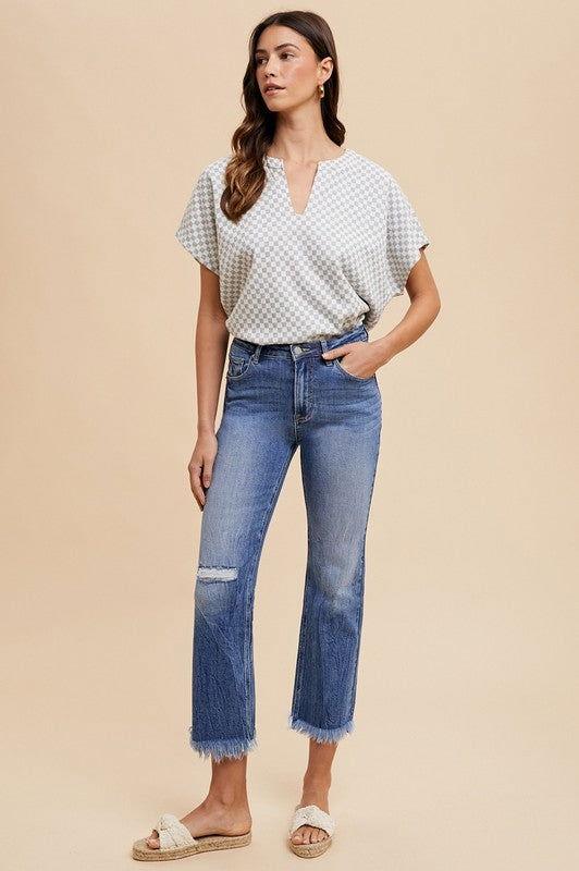 Annie Wear Distressed Raw Hem Straight Leg Cropped Jeans - Clothes For Her Online Store