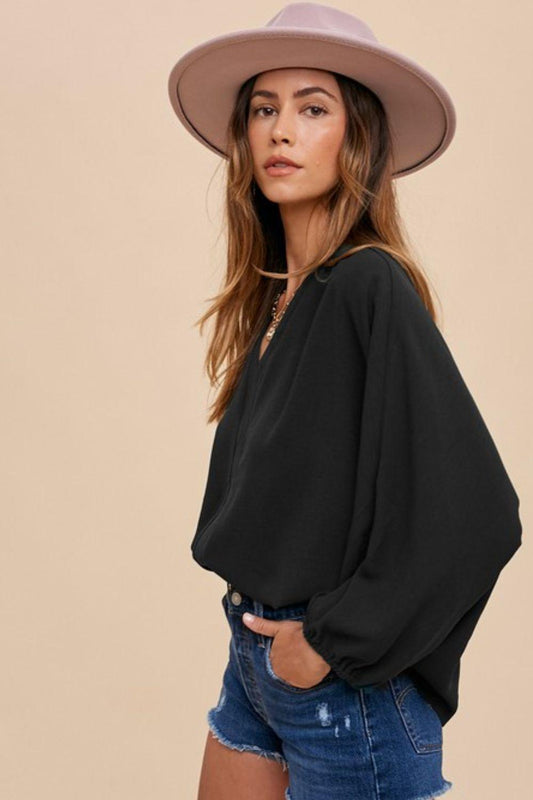 Annie Wear Notched Batwing Sleeve Blouse - Clothes For Her Online Store