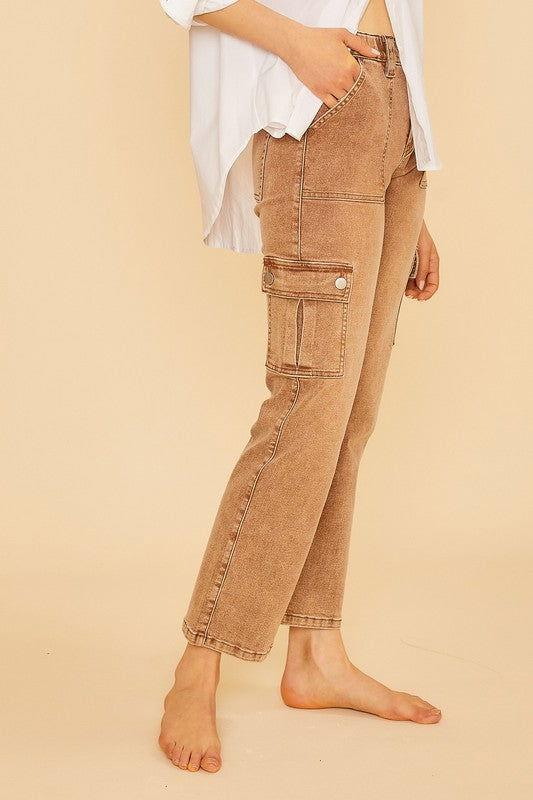 Annie Wear Straight Leg Jeans with Cargo Pockets - Clothes For Her Online Store