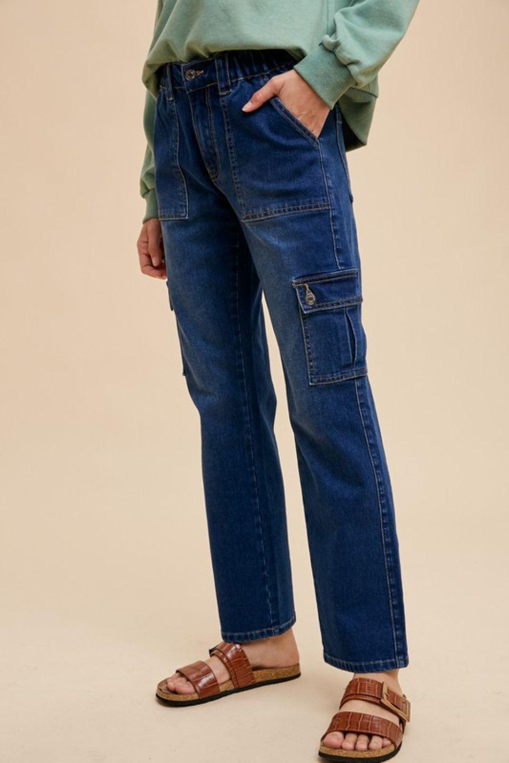 Annie Wear Straight Leg Jeans with Cargo Pockets - Clothes For Her Online Store
