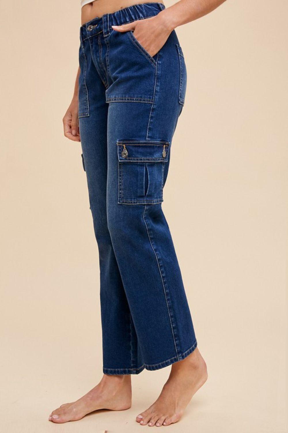 Annie Wear Straight Leg Jeans with Cargo Pockets - Clothes For Her Online Store