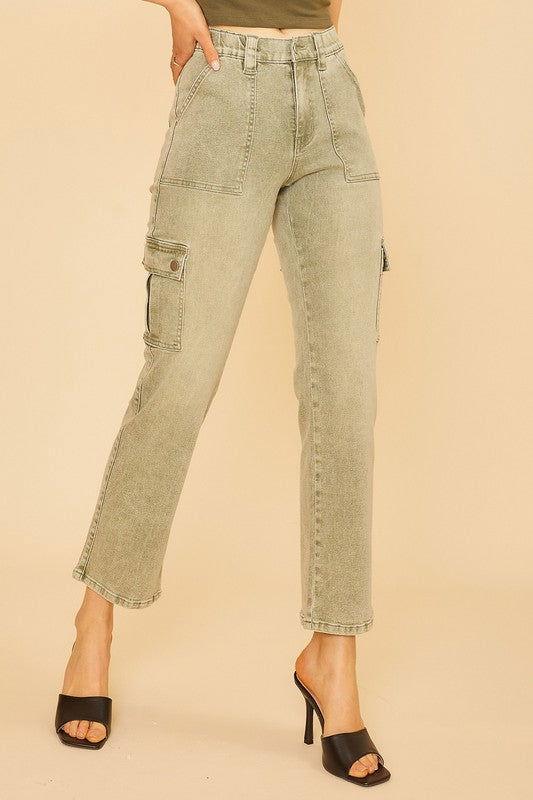 Annie Wear Straight Leg Jeans with Cargo Pockets - Clothes For Her Online Store