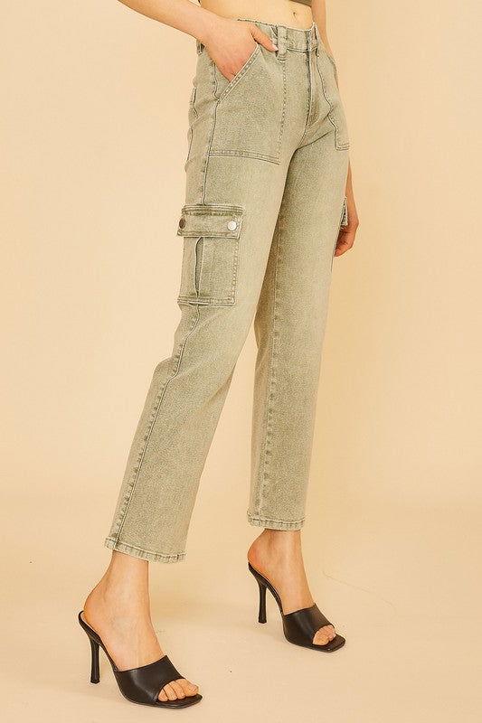 Annie Wear Straight Leg Jeans with Cargo Pockets - Clothes For Her Online Store