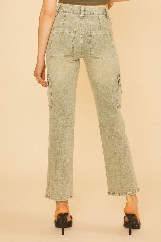Annie Wear Straight Leg Jeans with Cargo Pockets - Clothes For Her Online Store