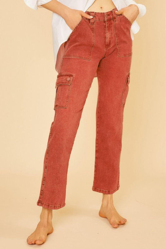 Annie Wear Straight Leg Jeans with Cargo Pockets - Clothes For Her Online Store